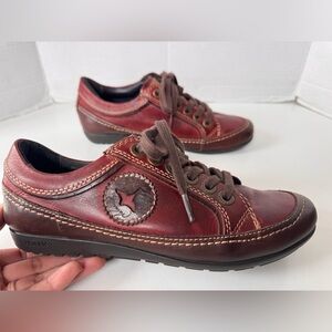 PIKOLINOS Red Burgundy Leather Thick Stitch Boho Lace Up Sneaker Shoes Size 37